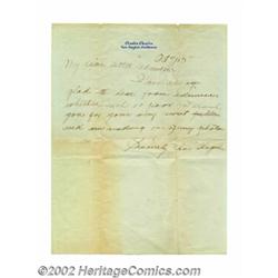Charlie Chaplin Fan Letter (United Artists, 1915). Charlie Chaplin Hand-Written Fan Letter from 1915