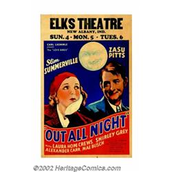 Out All Night (Universal, 1933). Window Card (14" X 22"). This small romantic comedy starring two of