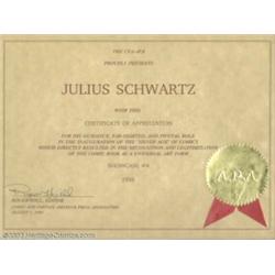 Julius Schwartz Award Plaque (CFA-APA,1989). The appreciation of CFA-APA is clearly apparent in thei