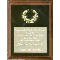 Julius Schwartz Birthday Plaque (undated). Here's an award from one legendary comics icon to another