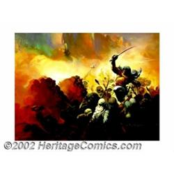 Ken Kelly - Original Oil Painting "El Borok" (undated). Depicting a mighty warrior in the throes of.
