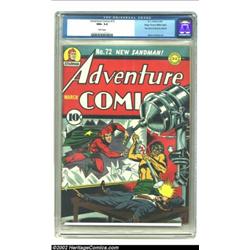 Adventure Comics #72 Mile High pedigree (DC, 1942) CGC NM+ 9.6 White pages. Jack Burnley's last cove
