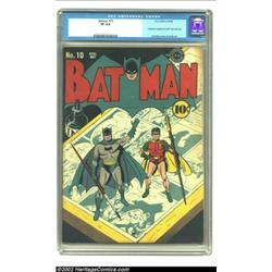 Batman #10 (DC, 1942) CGC VF 8.0. This classic Fred Ray cover shows Batman and Robin respectively ho