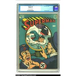 Superman #23 (DC, 1943) CGC VF/NM 9.0 Off-white to white pages. This awesome World War II cover by J