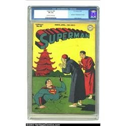 Superman #45 (DC, 1947) CGC VF+ 8.5 Off-white to white pages. Jack Burnley's cover explores the scen