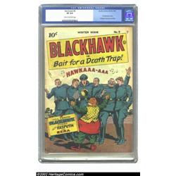 Blackhawk #9 (Quality, 1944). CGC VF 8.0 Cream to off-white pages. Formally "Uncle Sam Quarterly", t
