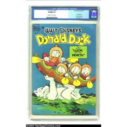 Four Color #256 (Dell, 1949) CGC VF/NM 9.0 Off-white to white pages. Carl Barks renders his duck mag
