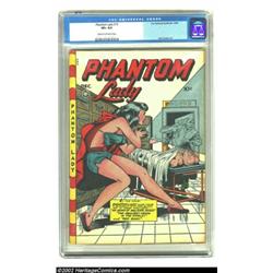 Phantom Lady #15 (Fox, 1947) CGC VF+ 8.5 Cream to off-white pages. Phantom Lady shows off her three.