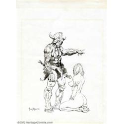 Frank Frazetta - Original Illustration, Barbarian and Woman (1975). This ink drawing of a barbarian.