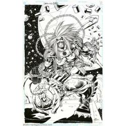 Val Semeiks and John Dell - Original Illustration of Lobo (DC, 1995). After destroying the entirety.