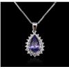 Image 2 : 14KT White Gold 3.98 ctw Tanzanite and Diamond Pendant With Chain