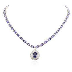 14KT White Gold 31.96 ctw Tanzanite and Diamond Necklace