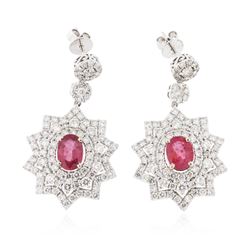 14KT White Gold 4.32 ctw Ruby and Diamond Earrings