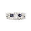 Image 1 : 14KT White Gold 0.85 ctw Diamond and Sapphire Wedding Ring Set
