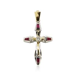 14KT Two-Tone Gold 0.24 ctw Ruby and Diamond Cross Pendant