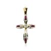 Image 1 : 14KT Two-Tone Gold 0.24 ctw Ruby and Diamond Cross Pendant