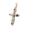 Image 2 : 14KT Two-Tone Gold 0.24 ctw Ruby and Diamond Cross Pendant