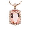 Image 2 : 14KT Rose Gold 48.30 ctw GIA Certified Morganite and Diamond Pendant With Chain