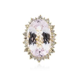 14KT Yellow Gold GIA Certified 37.12 ctw Kunzite and Diamond Ring