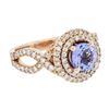 Image 2 : 14KT Rose Gold 1.20 ctw Tanzanite and Diamond Ring