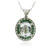 Image 1 : 14KT White Gold 9.09 ctw Aquamarine, Emerald and Diamond Pendant With Chain