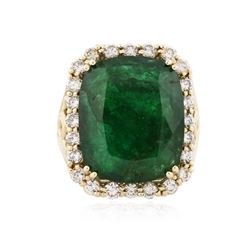 14KT Yellow Gold 15.27 ctw Emerald and Diamond Ring