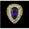 Image 1 : 18KT White Gold GIA Certified 13.94 ctw Tanzanite and Diamond Ring