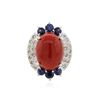 Image 1 : 14KT White Gold 12.90 ctw Coral, Sapphire and Diamond Ring