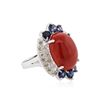 Image 2 : 14KT White Gold 12.90 ctw Coral, Sapphire and Diamond Ring