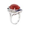 Image 3 : 14KT White Gold 12.90 ctw Coral, Sapphire and Diamond Ring