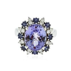 14KT White Gold 5.88 ctw Tanzanite, Sapphire and Diamond Ring