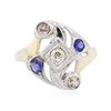 Image 1 : 14KT Two-Tone Gold 0.50 ctw Sapphire and Diamond Ring