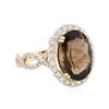 Image 2 : 14KT Yellow Gold 5.40 ctw Smokey Topaz and Diamond Ring