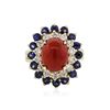 Image 1 : 14KT White Gold 3.70 ctw Coral, Sapphire and Diamond Ring