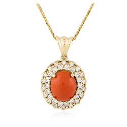 14KT Rose Gold 5.58 ctw Coral and Diamond Pendant With Chain