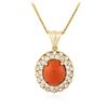 Image 1 : 14KT Rose Gold 5.58 ctw Coral and Diamond Pendant With Chain