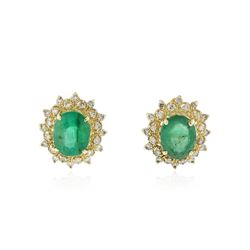 14KT Yellow Gold 7.04 ctw Emerald and Diamond Earrings