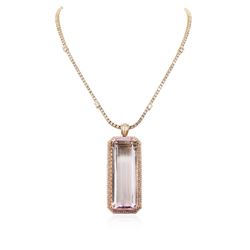 14KT Rose Gold GIA Certified 162.70 ctw Kunzite and Diamond Pendant With Chain