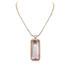 14KT Rose Gold GIA Certified 162.70 ctw Kunzite and Diamond Pendant With Chain