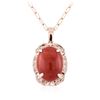Image 2 : 14KT Rose Gold 21.78 ctw Coral and Diamond Pendant With Chain