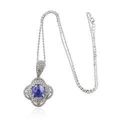 14KT White Gold 4.18 ctw Tanzanite and Diamond Pendant With Chain