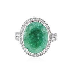 PLATED SILVER 9.30 ctw Emerald and White Topaz Ring