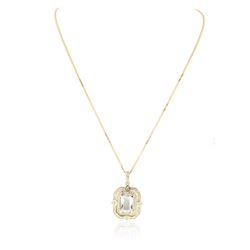 14KT Yellow Gold 7.50 ctw Aquamarine and Diamond Pendant With Chain