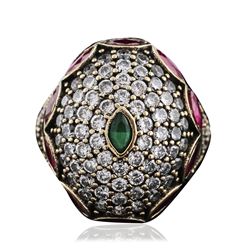 Silver 2.20 ctw Ruby, Emerald and Cubic Zirconia Ring