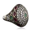 Image 2 : Silver 2.20 ctw Ruby, Emerald and Cubic Zirconia Ring
