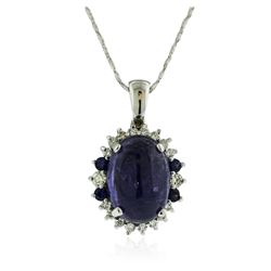 14KT White Gold 15.20 ctw Tanzanite, Sapphire and Diamond Pendant With Chain