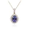 Image 2 : 14KT Yellow Gold 6.35 ctw Tanzanite and Diamond Pendant With Chain