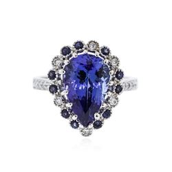 14KT White Gold 3.86 ctw Tanzanite, Sapphire and Diamond Ring