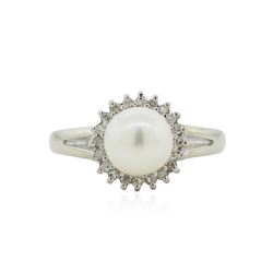 14KT White Gold Pearl and Diamond Ring