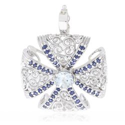 14KT White Gold 1.01 ctw Aquamarine and Sapphire Pendant